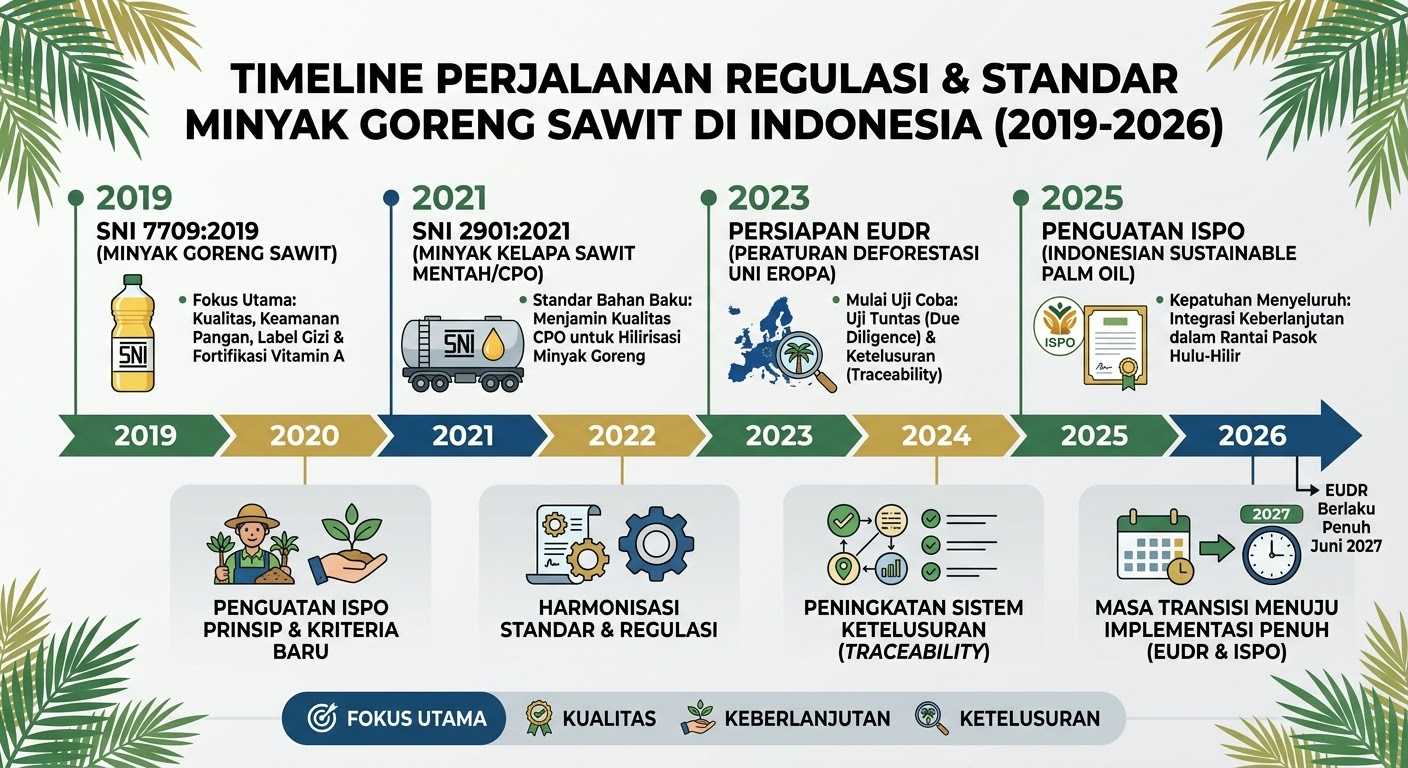 Timeline Regulasi SNI Minyak Goreng Sawit Timeline regulasi SNI minyak goreng sawit dari Permenperin 46/2019 hingga Permenperin 14/2026